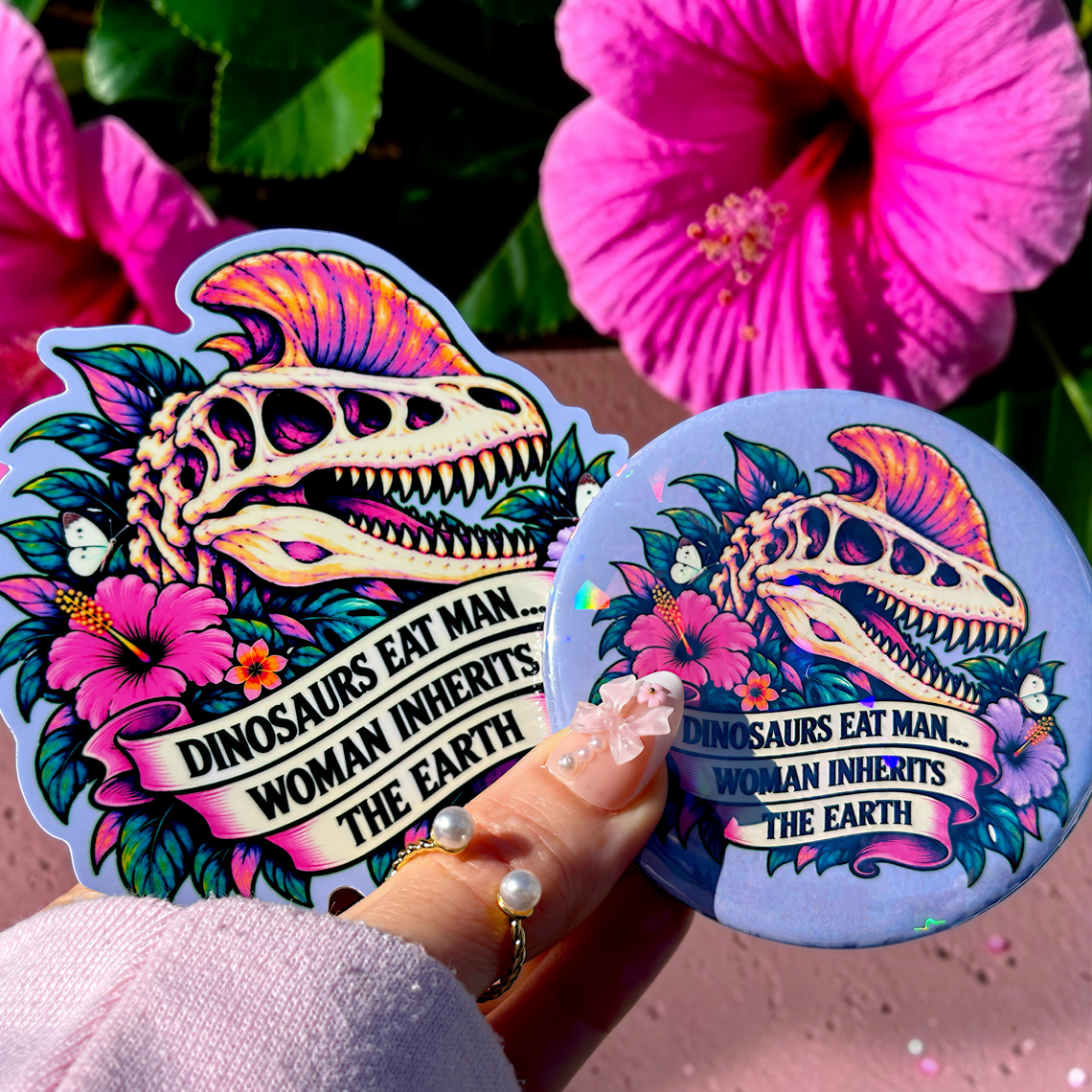 Dinosaurs Eat Man Sticker & Button (Bundles Available)