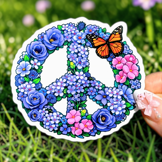 Floral Peace Sign Symbol Sticker