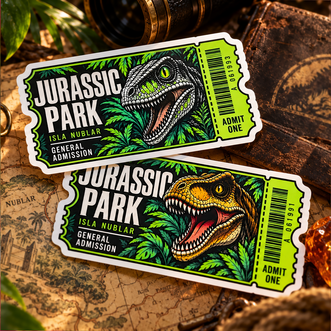 Jurassic Park Admission Ticket Sticker Bundle