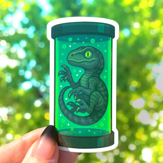 Raptor In A Lab Jar Sticker
