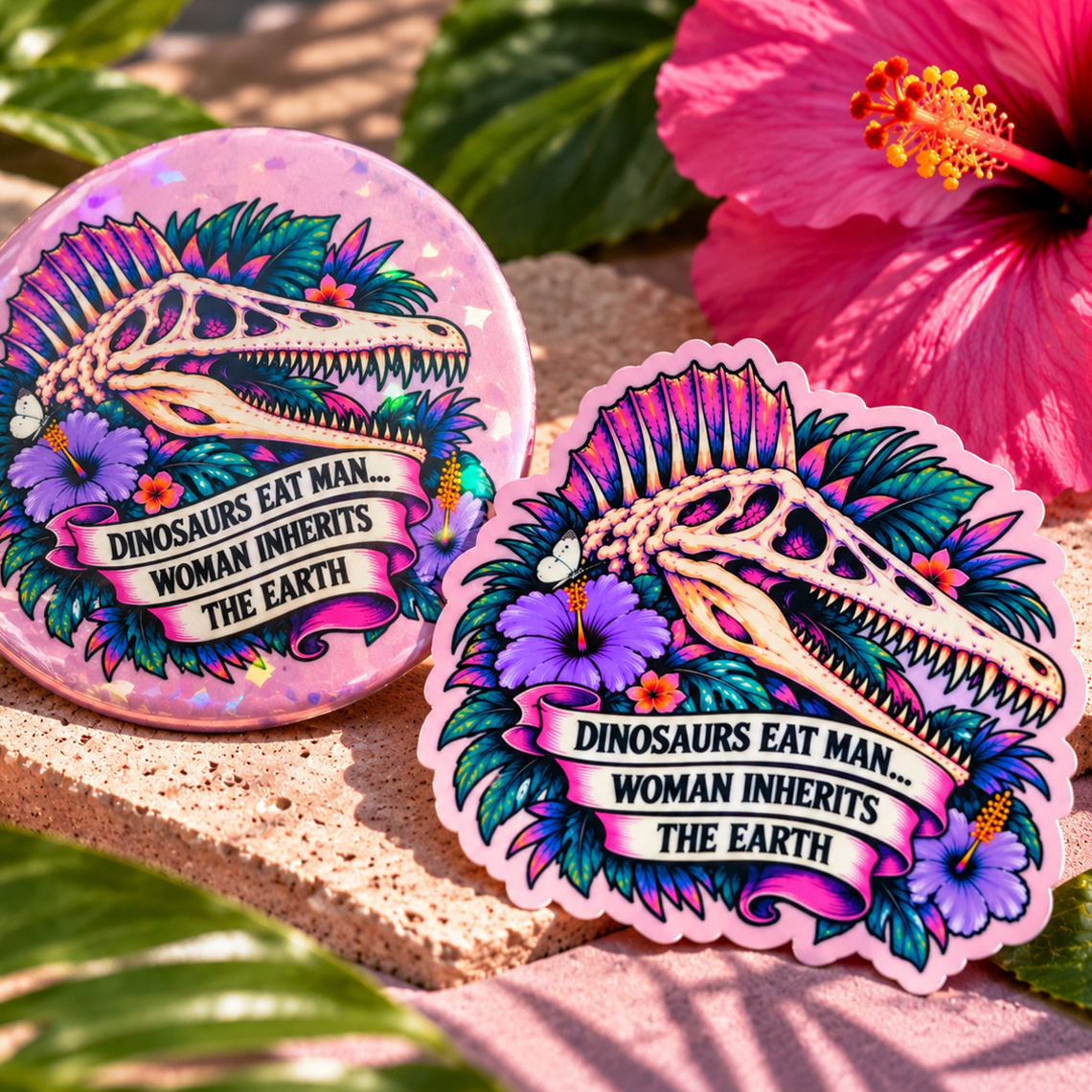 Dinosaurs Eat Man Sticker & Button (Bundles Available)