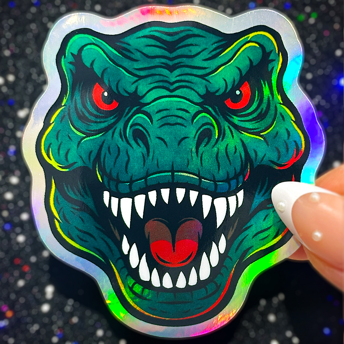 T-Rex Face Holographic Sticker